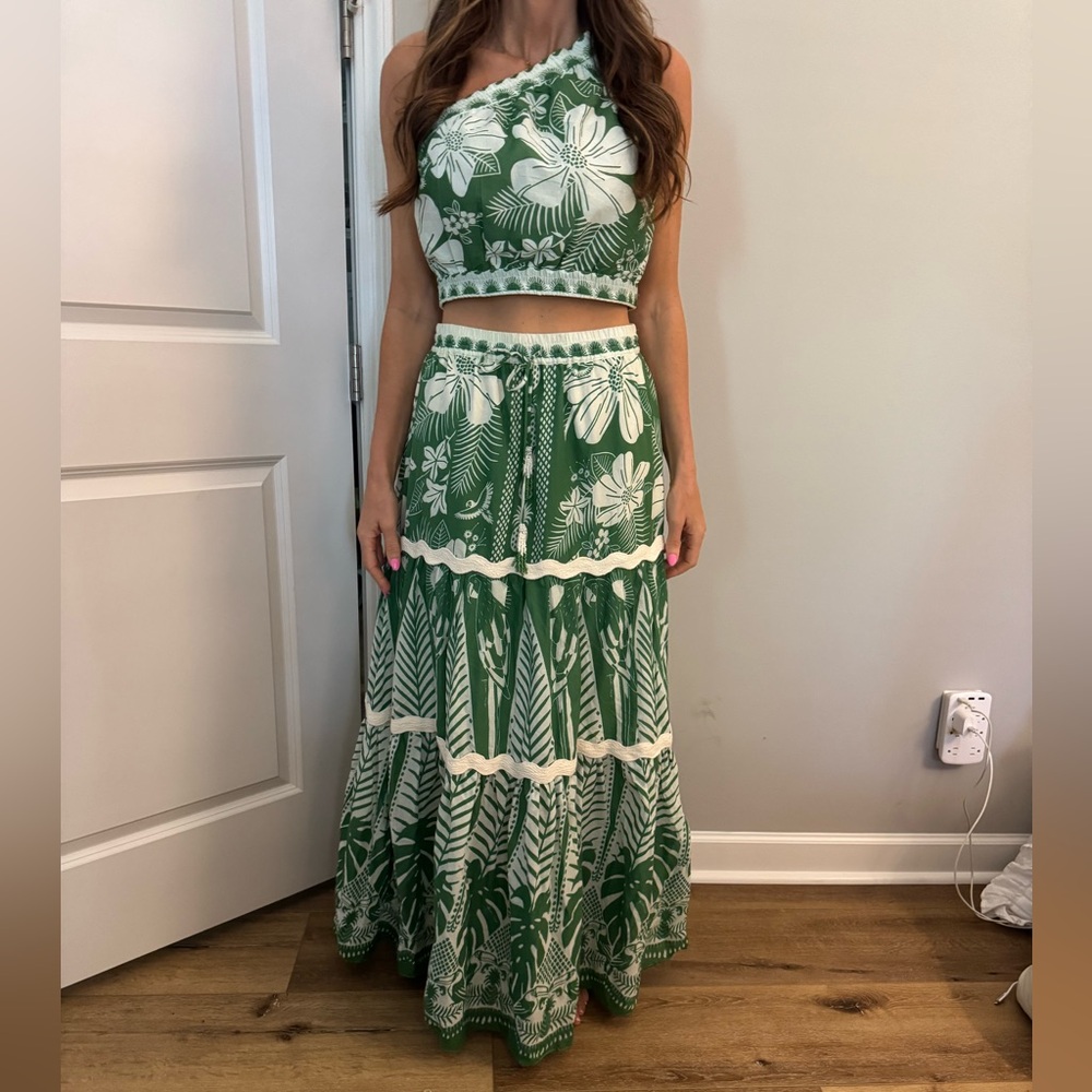 FARM Rio Green and White Tropical Two-Piece Maxi Set - Picture 4 of 5